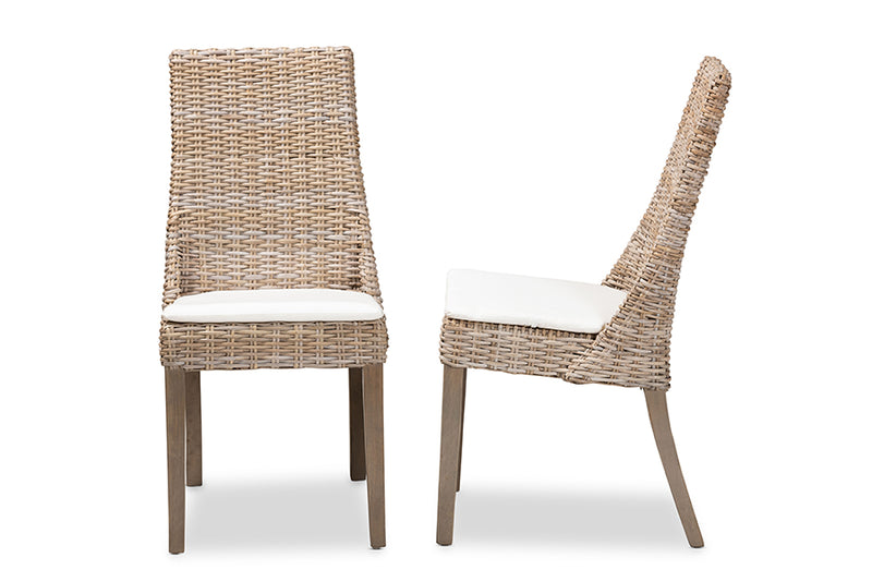 Mabelle Modern Bohemian Gray Rattan 2-Piece Dining Chair Set