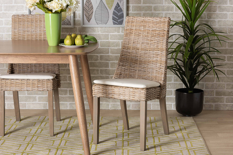 Mabelle Modern Bohemian Gray Rattan 2-Piece Dining Chair Set