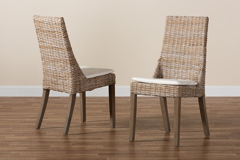 Mabelle Modern Bohemian Gray Rattan 2-Piece Dining Chair Set