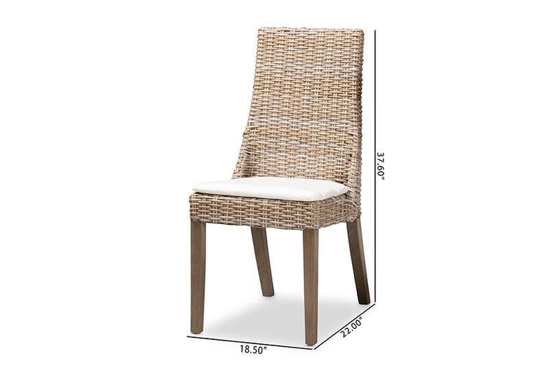 Mabelle Modern Bohemian Gray Rattan 2-Piece Dining Chair Set