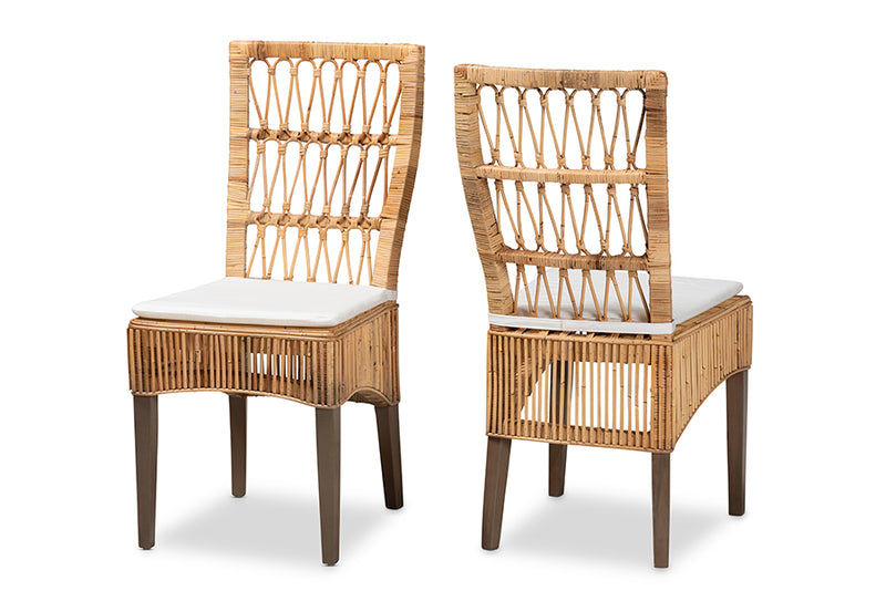 Garvey Modern Bohemian Natural Brown Rattan 2-Piece Dining Chair Set