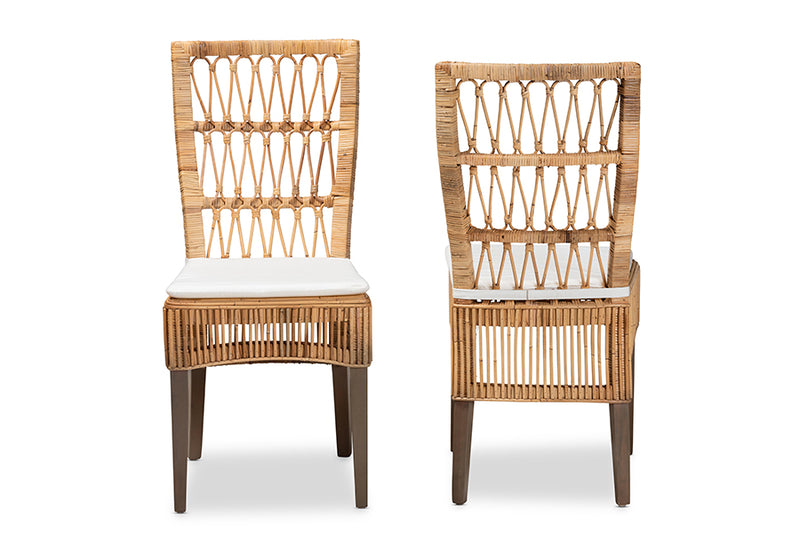 Garvey Modern Bohemian Natural Brown Rattan 2-Piece Dining Chair Set