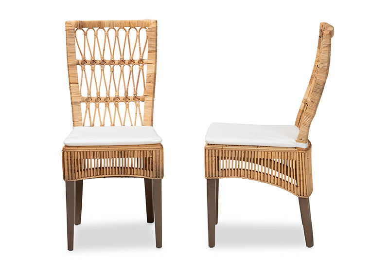 Garvey Modern Bohemian Natural Brown Rattan 2-Piece Dining Chair Set