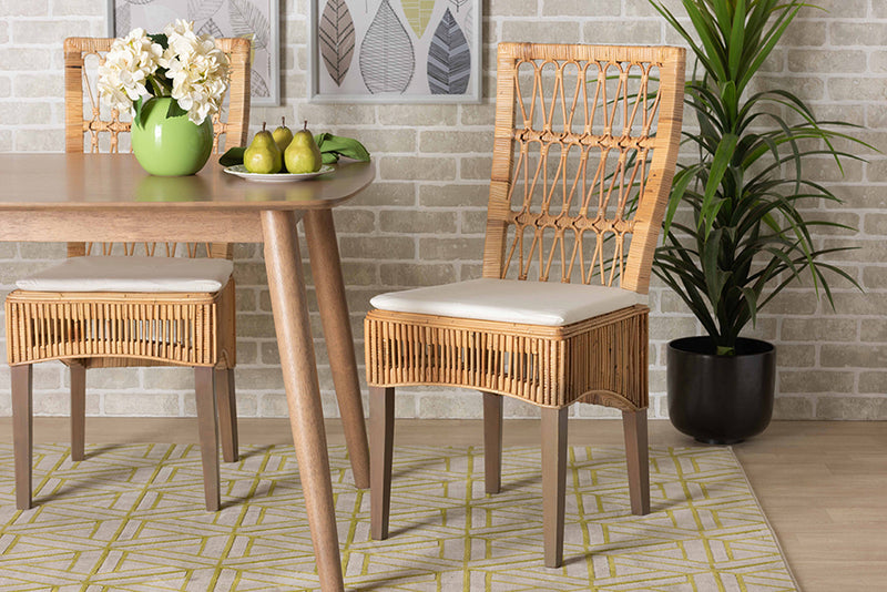 Garvey Modern Bohemian Natural Brown Rattan 2-Piece Dining Chair Set