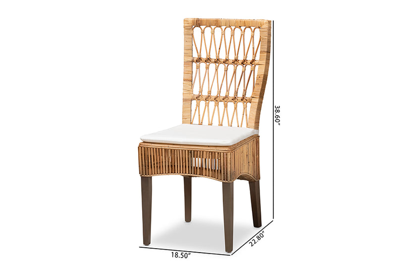 Garvey Modern Bohemian Natural Brown Rattan 2-Piece Dining Chair Set