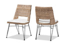 Rika Greywashed Natural Rattan Metal Dining Chair w/Cushion 2Pc Set Baxton