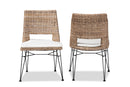 Rika Greywashed Natural Rattan Metal Dining Chair w/Cushion 2Pc Set Baxton