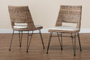 Rika Greywashed Natural Rattan Metal Dining Chair w/Cushion 2Pc Set Baxton