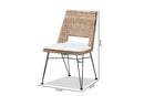 Rika Greywashed Natural Rattan Metal Dining Chair w/Cushion 2Pc Set Baxton