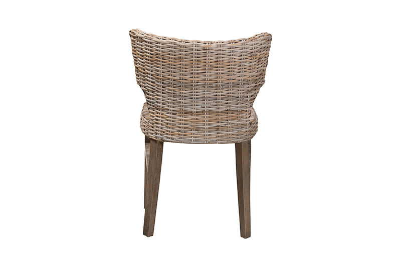 Audrey Modern Bohemian Gray Rattan and Brown Wood Dining Chair