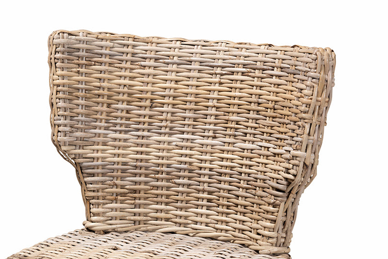 Audrey Modern Bohemian Gray Rattan and Brown Wood Dining Chair