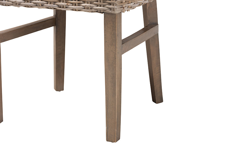 Audrey Modern Bohemian Gray Rattan and Brown Wood Dining Chair