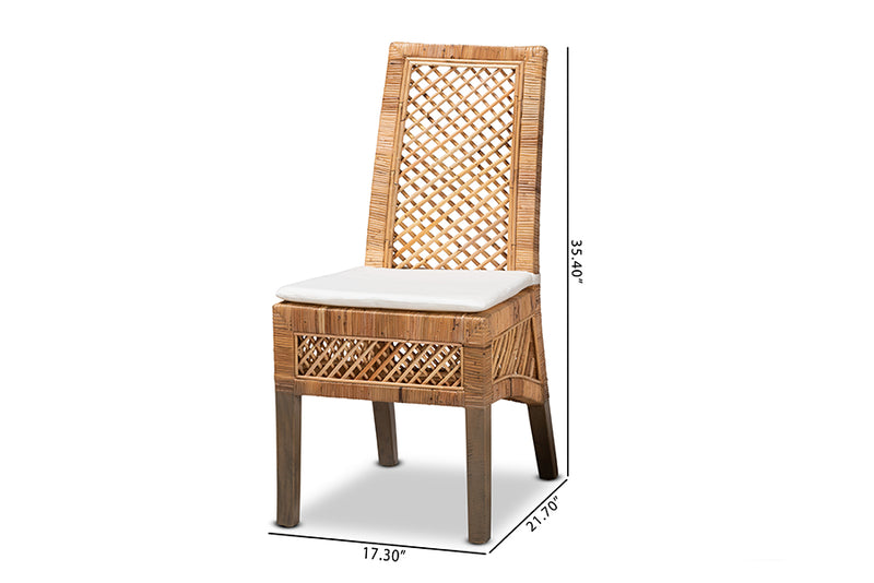 Marit Modern Bohemian  Natural Brown Rattan 2-Piece Dining Chair Set