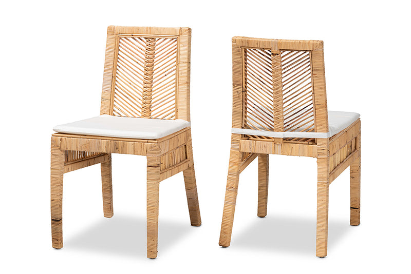 Fredrika Modern Bohemian Natural Brown Rattan 2-Piece Dining Chair Set