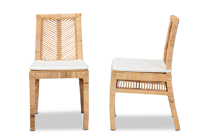 Fredrika Modern Bohemian Natural Brown Rattan 2-Piece Dining Chair Set