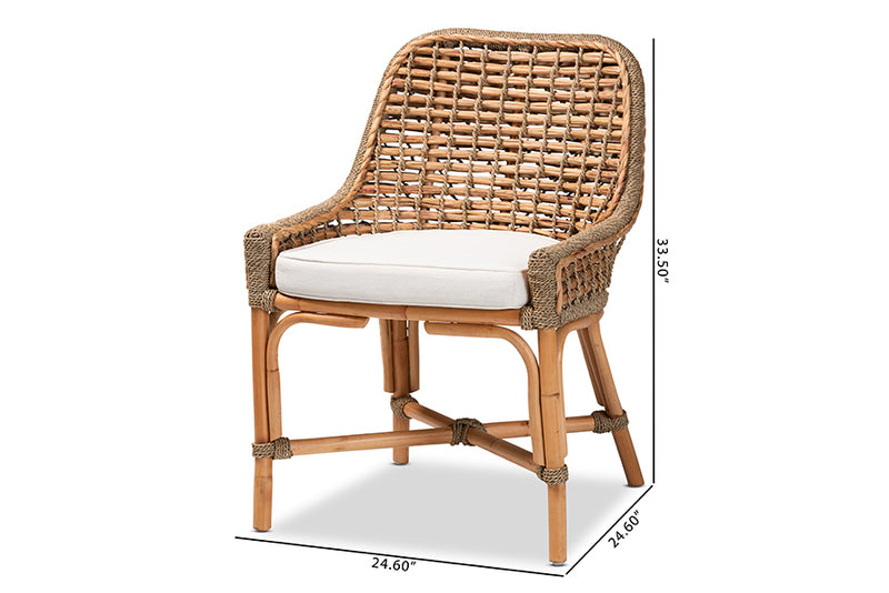 Cody Modern Bohemian Natural Brown Woven Rattan Dining Side Chair w/Cushion