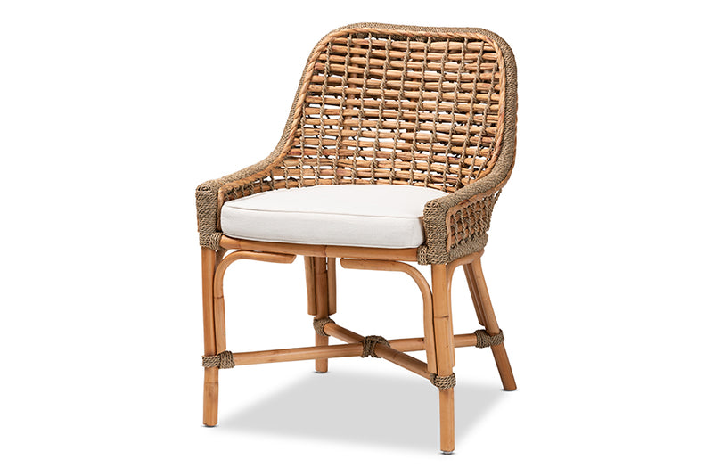 Cody Modern Bohemian Natural Brown Woven Rattan Dining Side Chair w/Cushion