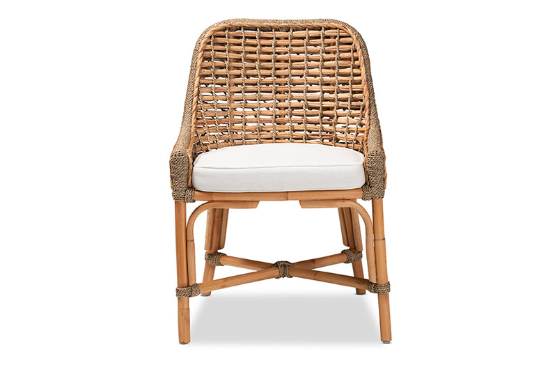 Cody Modern Bohemian Natural Brown Woven Rattan Dining Side Chair w/Cushion