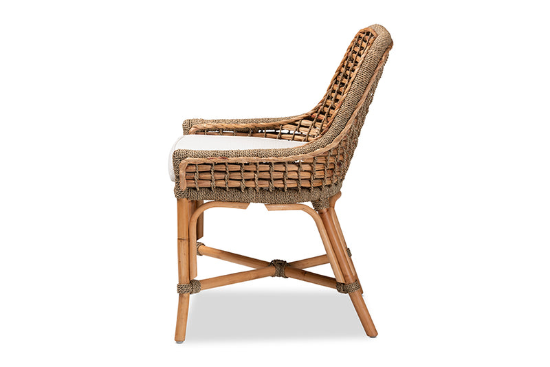 Cody Modern Bohemian Natural Brown Woven Rattan Dining Side Chair w/Cushion