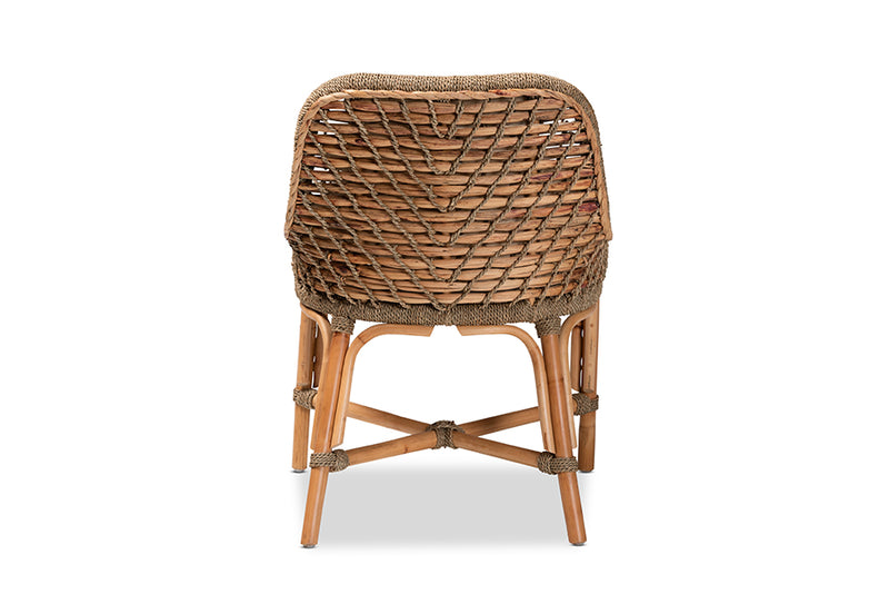 Cody Modern Bohemian Natural Brown Woven Rattan Dining Side Chair w/Cushion