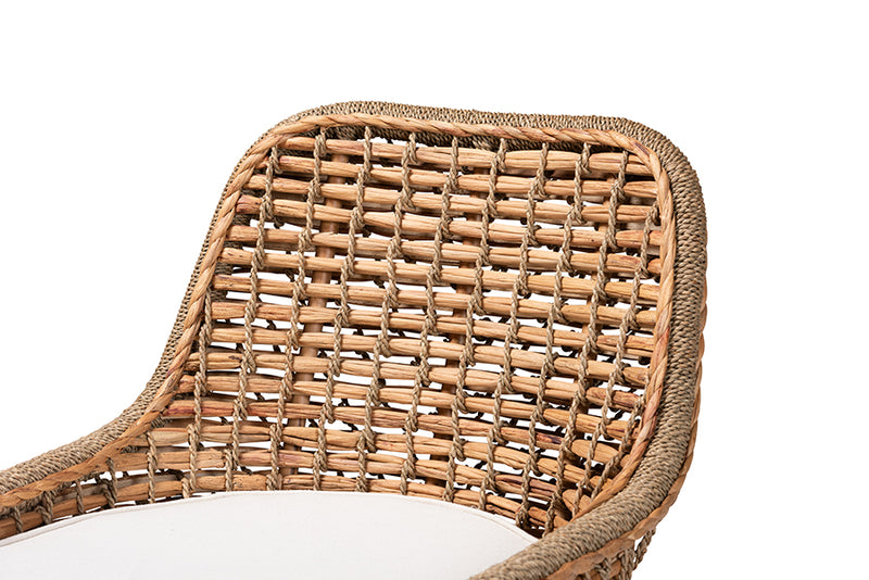 Cody Modern Bohemian Natural Brown Woven Rattan Dining Side Chair w/Cushion