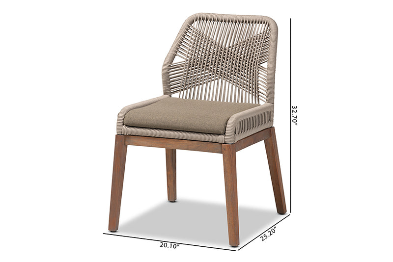 Jessie Mid-Century Gray Woven Rope Mahogany Dining Side Chair