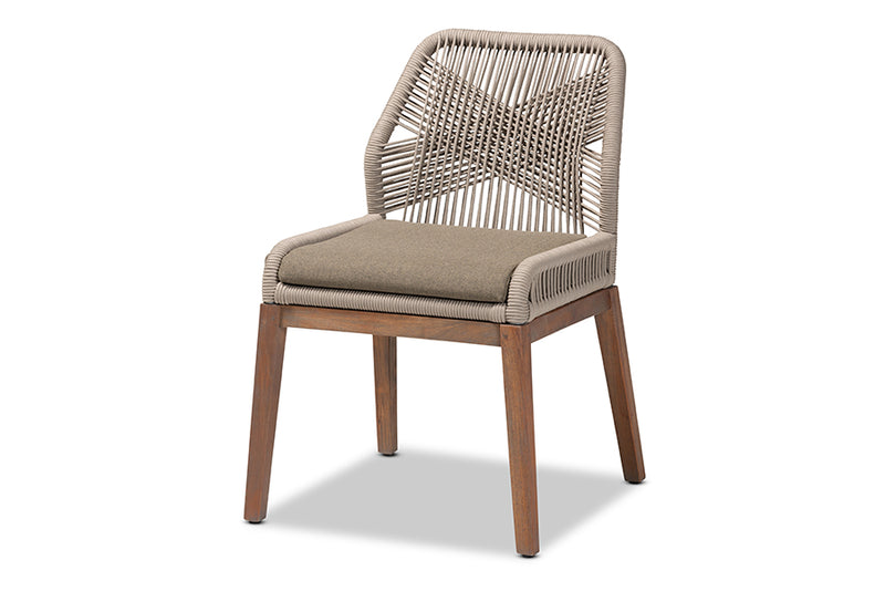 Jessie Mid-Century Gray Woven Rope Mahogany Dining Side Chair