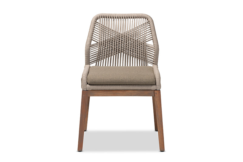 Jessie Mid-Century Gray Woven Rope Mahogany Dining Side Chair