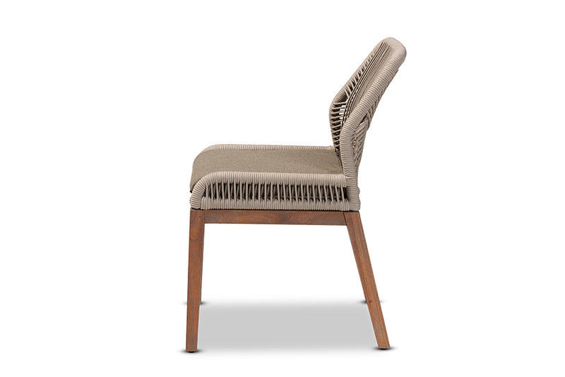 Jessie Mid-Century Gray Woven Rope Mahogany Dining Side Chair