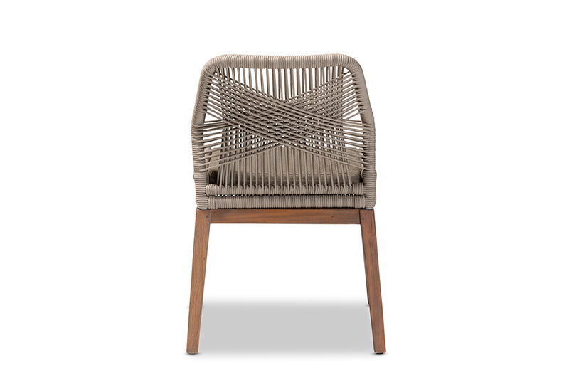 Jessie Mid-Century Gray Woven Rope Mahogany Dining Side Chair