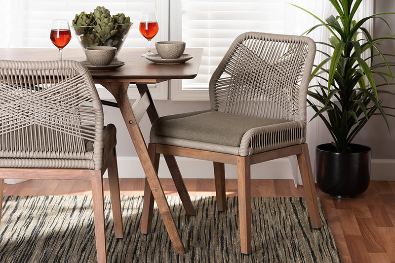 Jessie Mid-Century Gray Woven Rope Mahogany Dining Side Chair