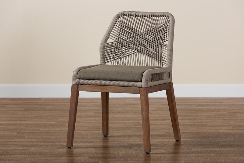 Jessie Mid-Century Gray Woven Rope Mahogany Dining Side Chair