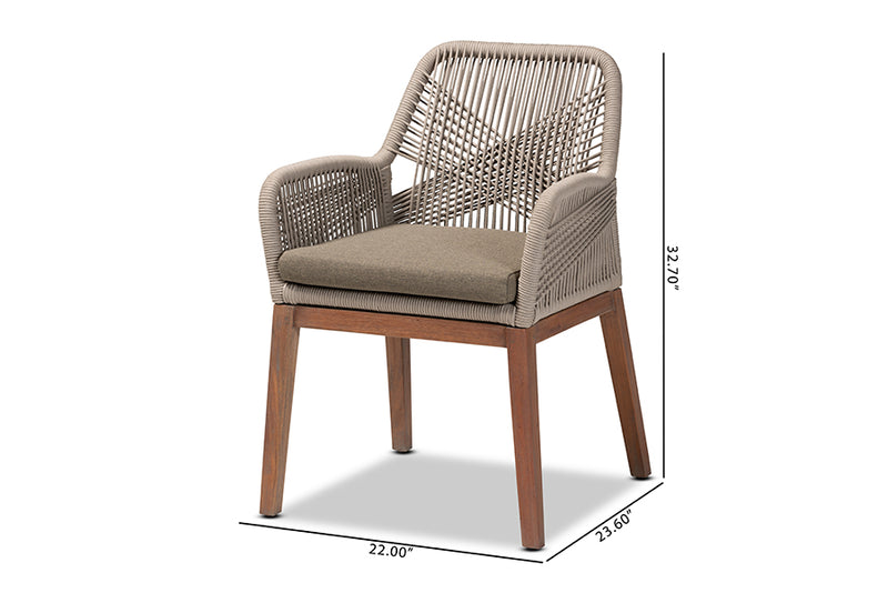 Jessie Mid-Century Gray Woven Rope Mahogany Dining Arm Chair