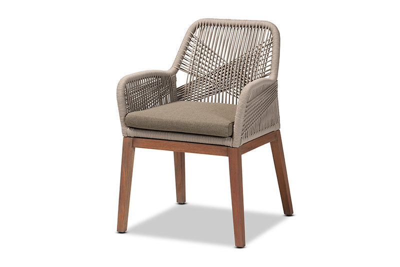 Jessie Mid-Century Gray Woven Rope Mahogany Dining Arm Chair