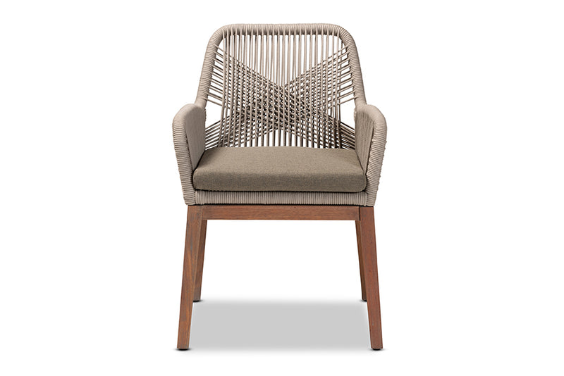 Jessie Mid-Century Gray Woven Rope Mahogany Dining Arm Chair