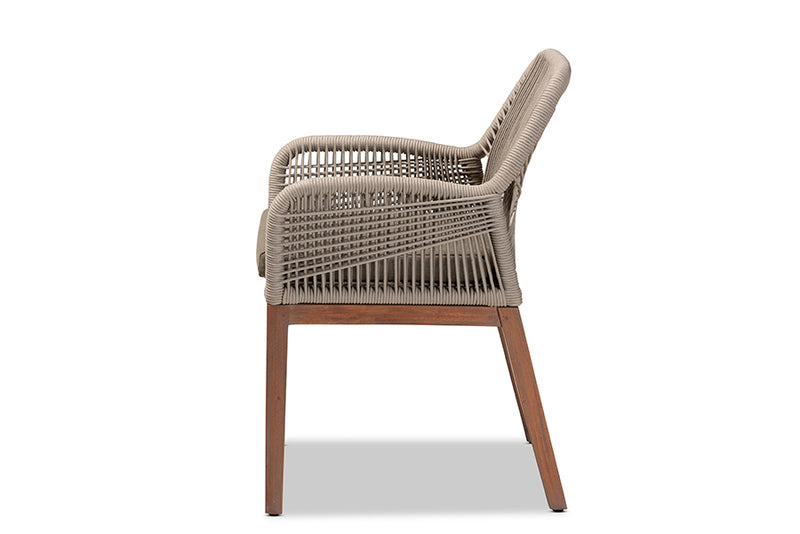 Jessie Mid-Century Gray Woven Rope Mahogany Dining Arm Chair