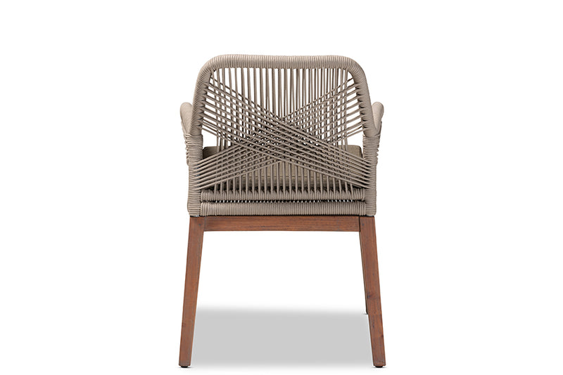 Jessie Mid-Century Gray Woven Rope Mahogany Dining Arm Chair