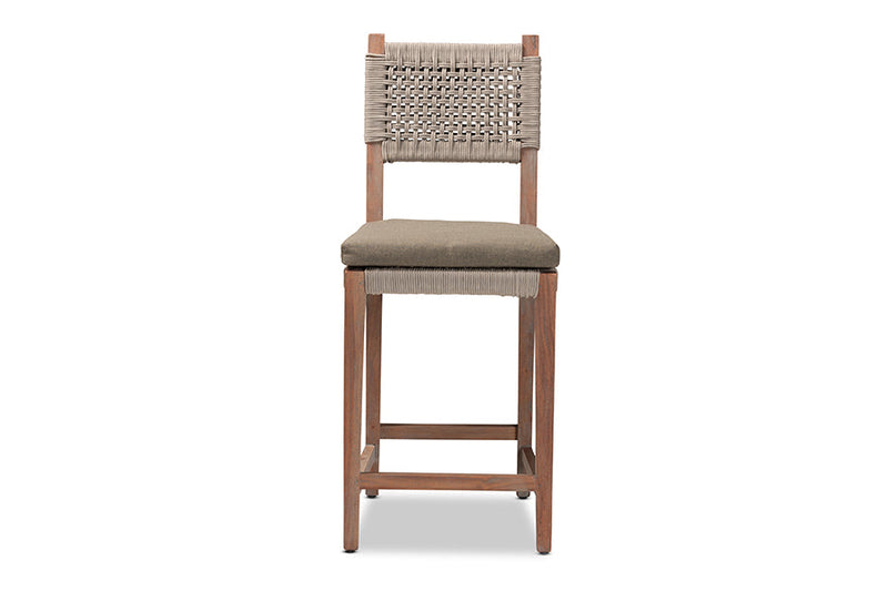 Keita Gray Woven Rope Mahogany Counter Stool Baxton