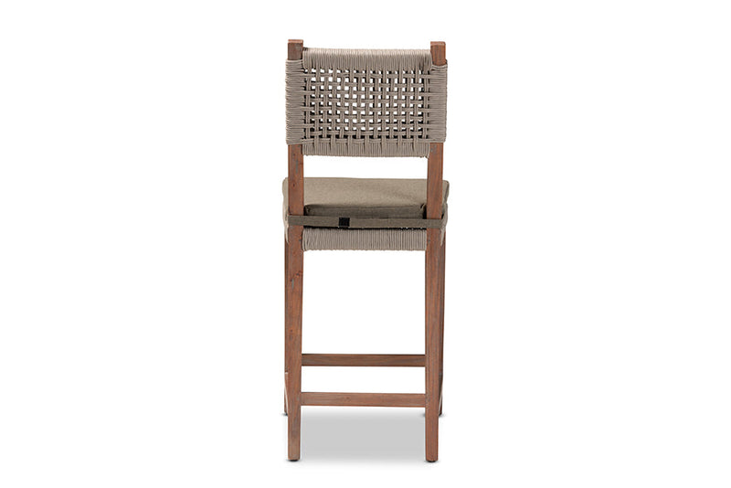 Keita Gray Woven Rope Mahogany Counter Stool Baxton
