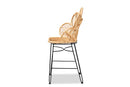 Haina Natural Brown Rattan and Black Metal Counter Stool Baxton