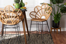 Haina Natural Brown Rattan and Black Metal Counter Stool Baxton