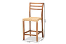 Michi Walnut Brown Mahogany Wood and Natural Rattan Counter Stool Baxton