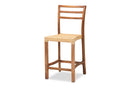 Michi Walnut Brown Mahogany Wood and Natural Rattan Counter Stool Baxton