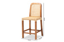 Phoenix Walnut Brown Mahogany Wood and Natural Rattan Counter Stool Baxton