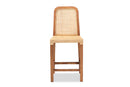 Phoenix Walnut Brown Mahogany Wood and Natural Rattan Counter Stool Baxton