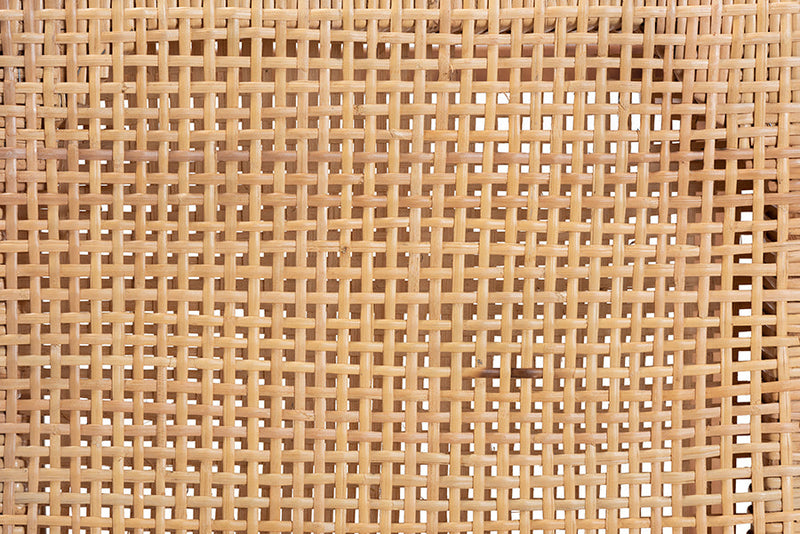 Phoenix Walnut Brown Mahogany Wood and Natural Rattan Counter Stool Baxton