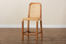 Phoenix Walnut Brown Mahogany Wood and Natural Rattan Counter Stool Baxton