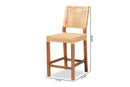 Merci Natural Brown Rattan and Walnut Brown Mahogany Wood Counter Stool Baxton