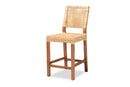 Merci Natural Brown Rattan and Walnut Brown Mahogany Wood Counter Stool Baxton