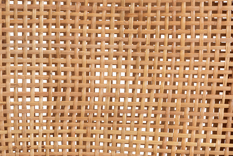 Merci Natural Brown Rattan and Walnut Brown Mahogany Wood Counter Stool Baxton